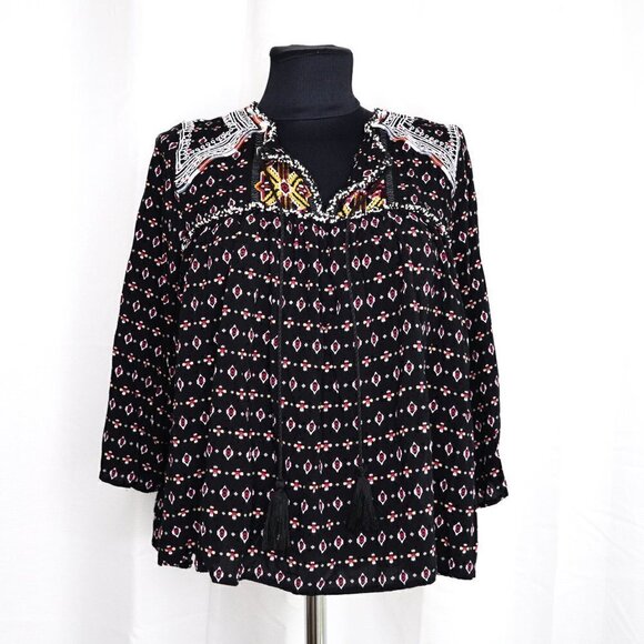 Anthropologie Maeve Embroidered Black Boho Blouse Sz S - Picture 2 of 6